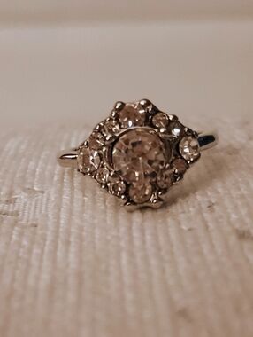 NWOT Silver Clear Crystal Halo Faux Engagement Ring, Size 9